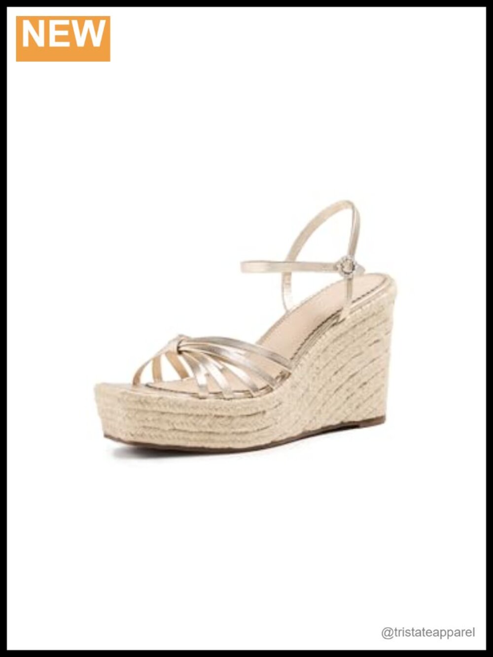 Cinq à Sept Metallic Espadrille Wedge Sandals Crystal Buckle